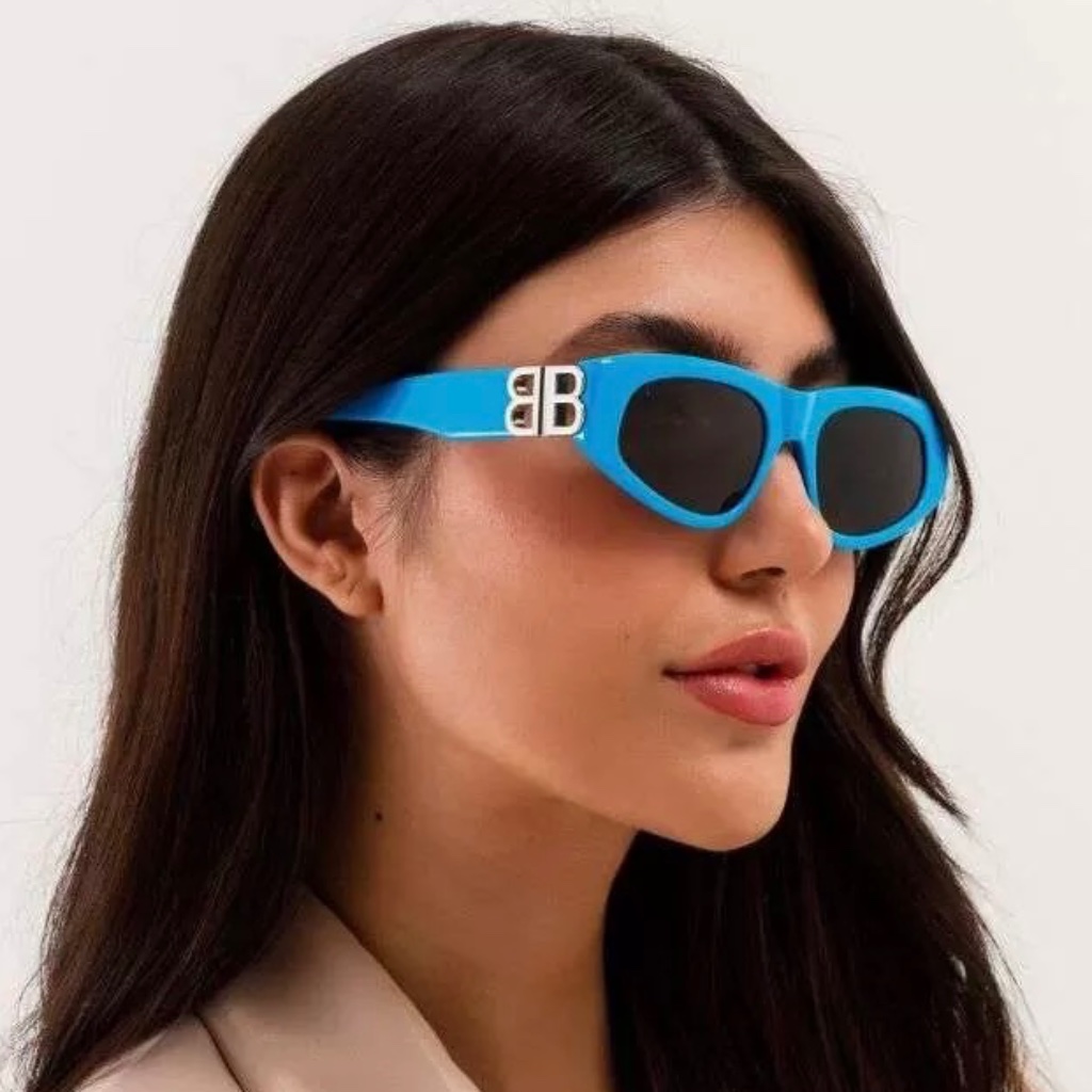New Bb0095s 011 Balenciaga Blue Grey Cat Eye Women Balenciaga Sunglasses